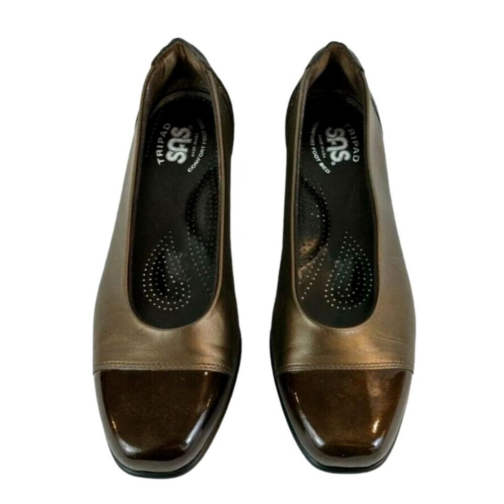 SAS Women's Bronze & Brown Leather Coco Tripad Comfort Cap-Toe Flats Size 7.5 N
